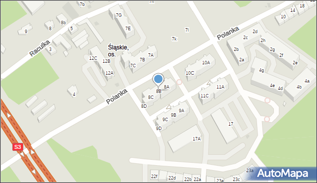 Zielona Góra, Osiedle Śląskie, 8B, mapa Zielona Góra