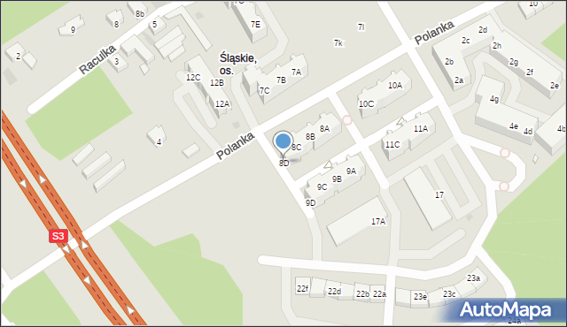 Zielona Góra, Osiedle Śląskie, 8D, mapa Zielona Góra