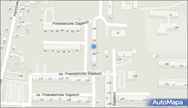 Żory, Osiedle Powstańców Śląskich, 10c, mapa Żor