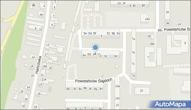 Żory, Osiedle Powstańców Śląskich, 6b, mapa Żor