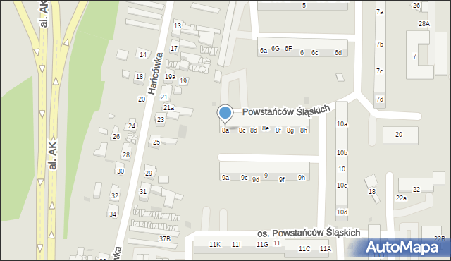 Żory, Osiedle Powstańców Śląskich, 8a, mapa Żor