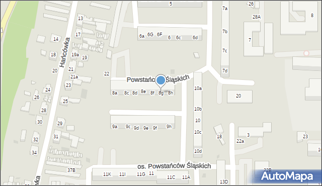 Żory, Osiedle Powstańców Śląskich, 8g, mapa Żor