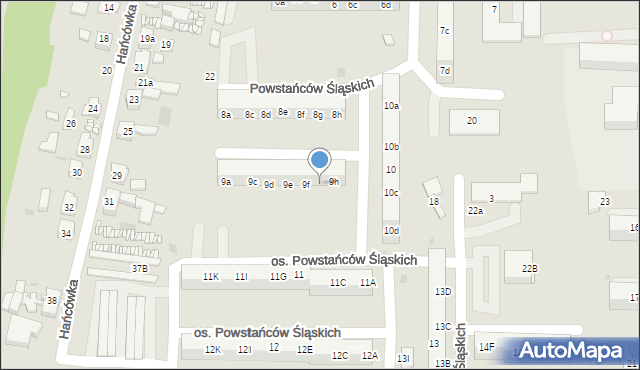 Żory, Osiedle Powstańców Śląskich, 9g, mapa Żor