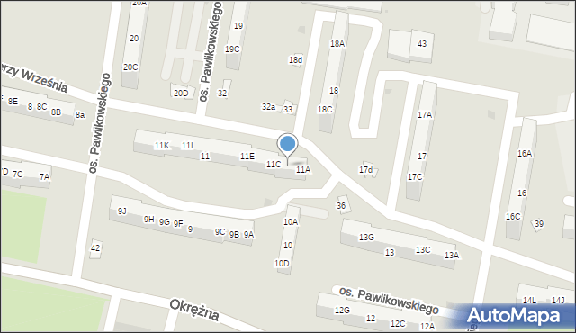 Żory, Osiedle Pawlikowskiego, 11B, mapa Żor