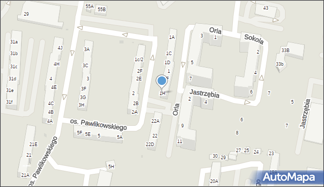 Żory, Osiedle Pawlikowskiego, 1H, mapa Żor