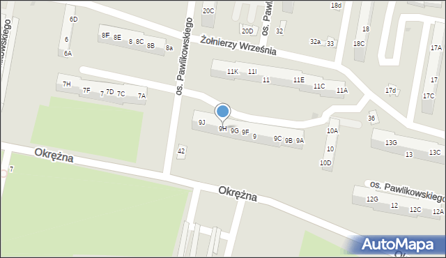 Żory, Osiedle Pawlikowskiego, 9H, mapa Żor