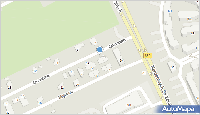 Białystok, Owocowa, 3A, mapa Białegostoku