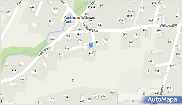 Godziszka, Owocowa, 534, mapa Godziszka