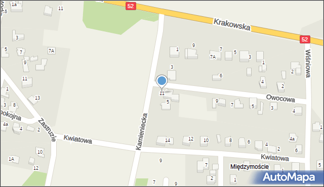 Kobiernice, Owocowa, 11, mapa Kobiernice