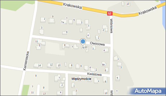 Kobiernice, Owocowa, 5, mapa Kobiernice