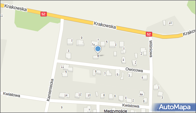 Kobiernice, Owocowa, 6, mapa Kobiernice