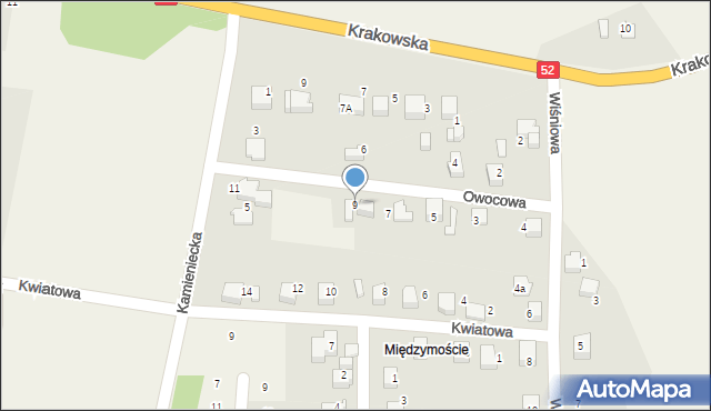 Kobiernice, Owocowa, 9, mapa Kobiernice