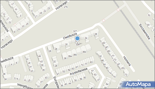 Poznań, Owidiusza, 32a, mapa Poznania