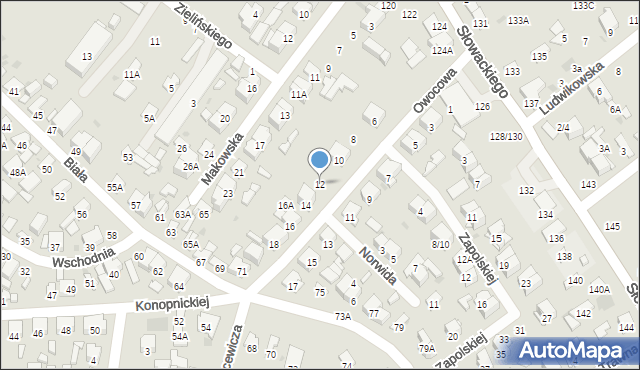 Radom, Owocowa, 12, mapa Radomia