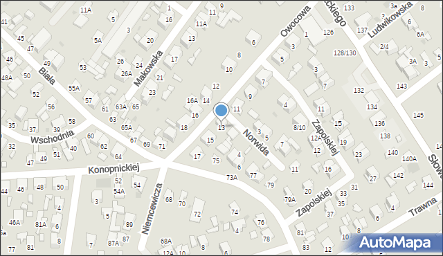 Radom, Owocowa, 13, mapa Radomia