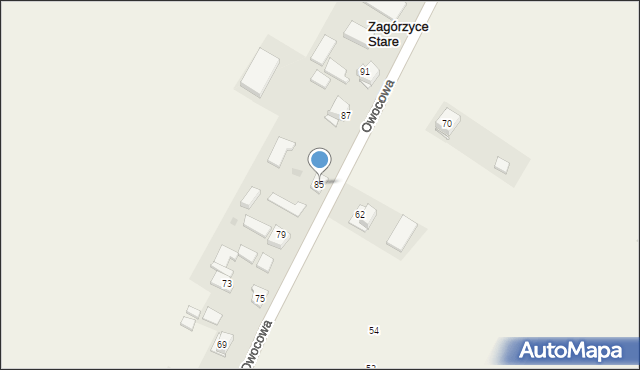 Zagórzyce Stare, Owocowa, 85, mapa Zagórzyce Stare