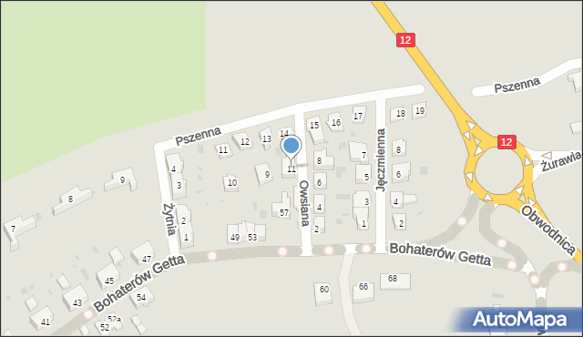 Żary, Owsiana, 11, mapa Żary