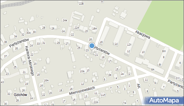 Będzin, Partyzantów, 21A, mapa Będzin