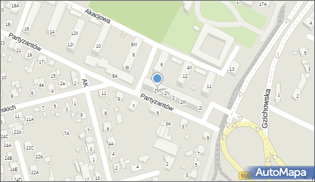 Będzin, Partyzantów, 2VI, mapa Będzin