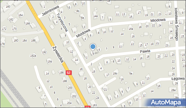 Bielsko-Biała, Pawia, 3, mapa Bielsko-Białej