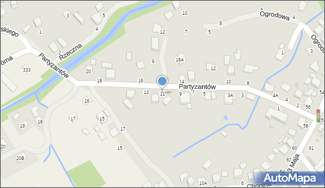 Błażowa, Partyzantów, 11, mapa Błażowa