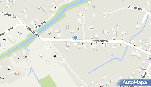 Błażowa, Partyzantów, 13, mapa Błażowa