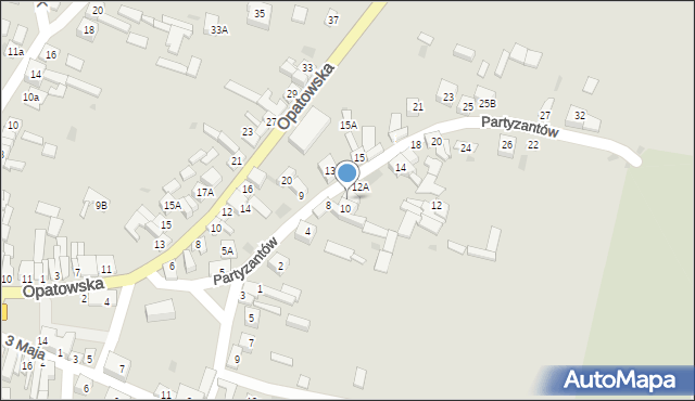 Bodzentyn, Partyzantów, 10a, mapa Bodzentyn