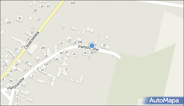 Bodzentyn, Partyzantów, 22, mapa Bodzentyn