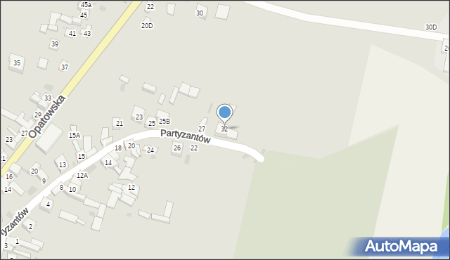 Bodzentyn, Partyzantów, 32, mapa Bodzentyn