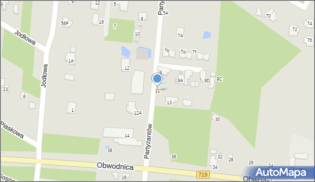 Brwinów, Partyzantów, 11, mapa Brwinów