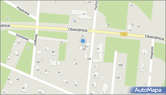 Brwinów, Partyzantów, 18, mapa Brwinów