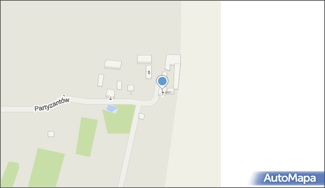 Brzeziny, Partyzantów, 7, mapa Brzeziny