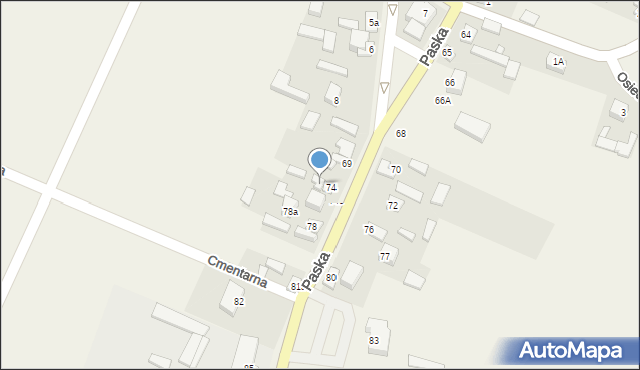 Budziszewice, Paska Jana Chryzostoma, 74A, mapa Budziszewice