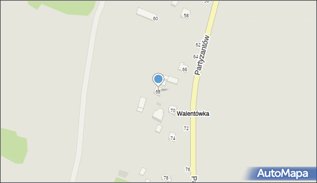 Bychawa, Partyzantów, 68, mapa Bychawa