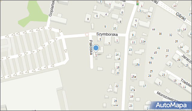 Bydgoszcz, Pakoska, 1, mapa Bydgoszczy