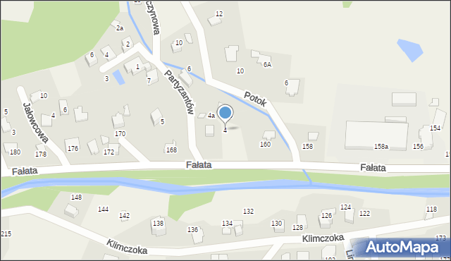 Bystra, Partyzantów, 4, mapa Bystra