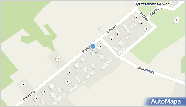 Bystrzanowice-Dwór, Parkowa, 1, mapa Bystrzanowice-Dwór