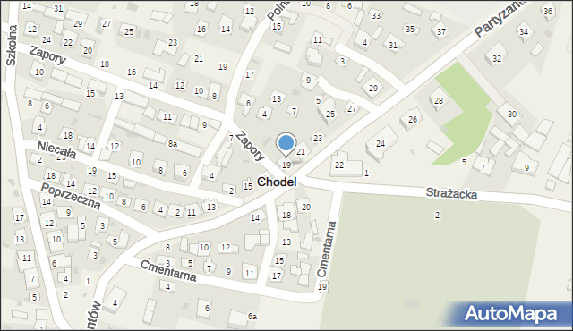 Chodel, Partyzantów, 19, mapa Chodel