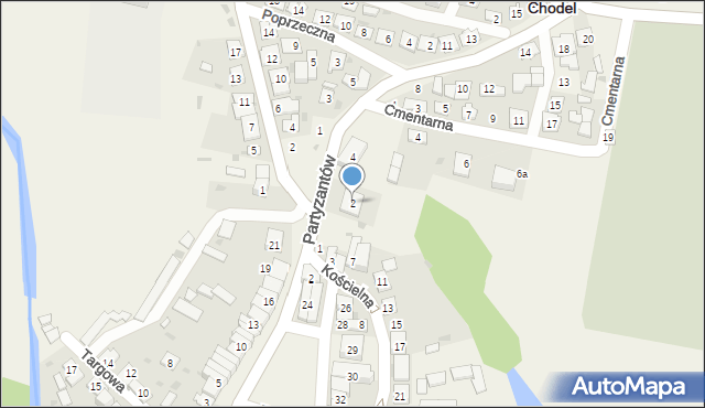 Chodel, Partyzantów, 2, mapa Chodel