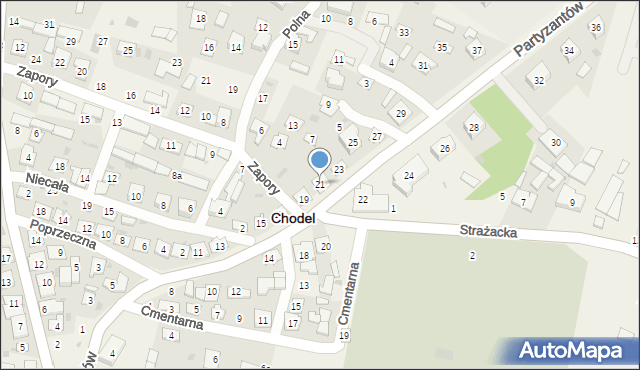 Chodel, Partyzantów, 21, mapa Chodel