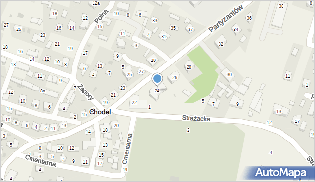 Chodel, Partyzantów, 24, mapa Chodel