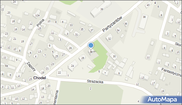 Chodel, Partyzantów, 28, mapa Chodel