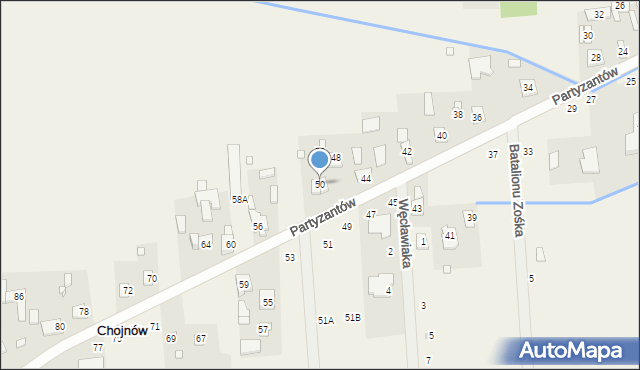 Chojnów, Partyzantów, 50, mapa Chojnów