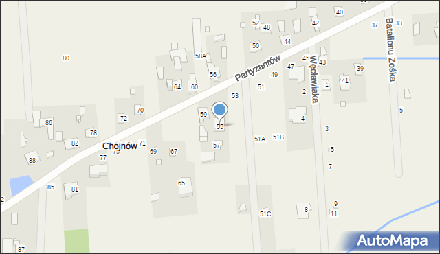 Chojnów, Partyzantów, 55, mapa Chojnów