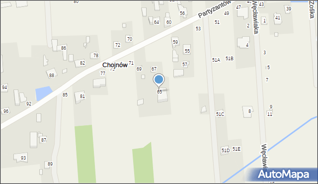 Chojnów, Partyzantów, 65, mapa Chojnów