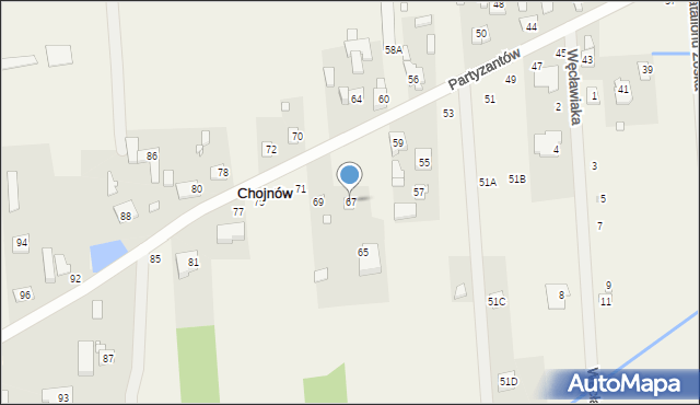 Chojnów, Partyzantów, 67, mapa Chojnów