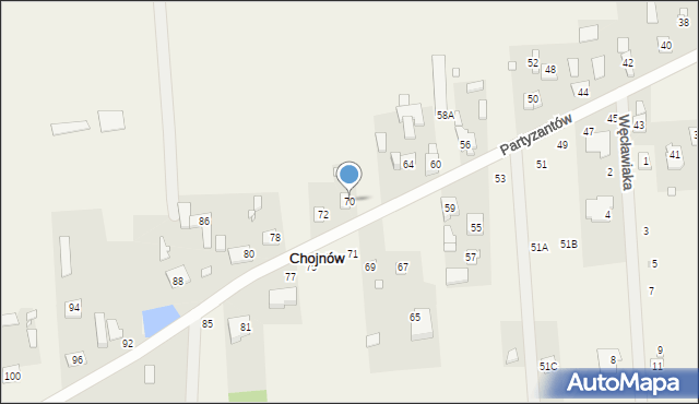 Chojnów, Partyzantów, 70, mapa Chojnów