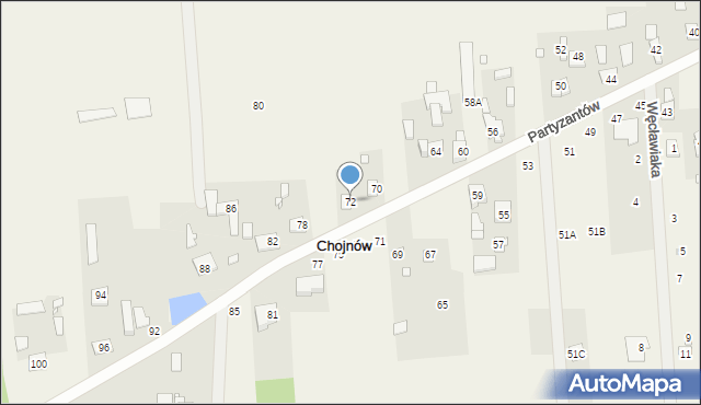 Chojnów, Partyzantów, 72, mapa Chojnów