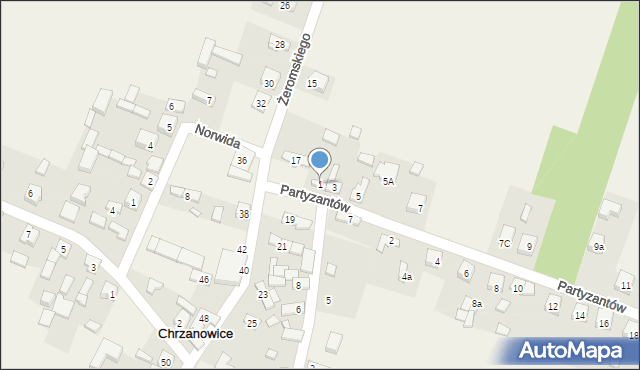 Chrzanowice, Partyzantów, 1, mapa Chrzanowice