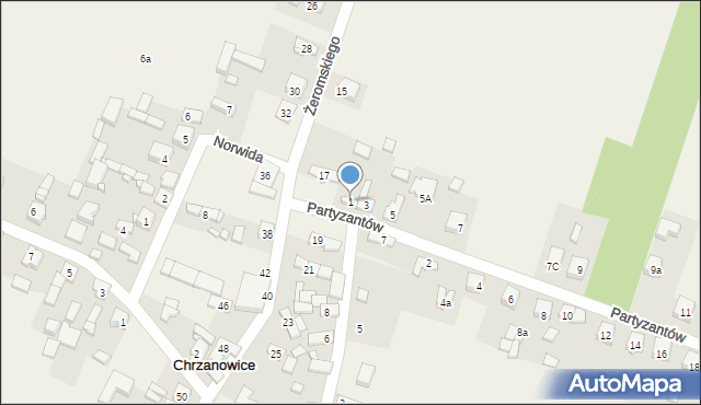 Chrzanowice, Partyzantów, 1, mapa Chrzanowice